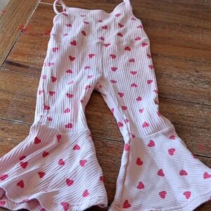 Pink Heart Patterned Flared Overall Pants